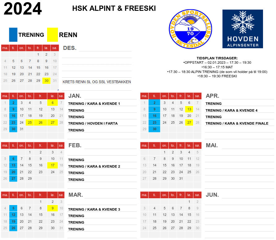 Bilde av kalender for ALPINT og FREESKI trening og renn 2024 - revisjon 1.